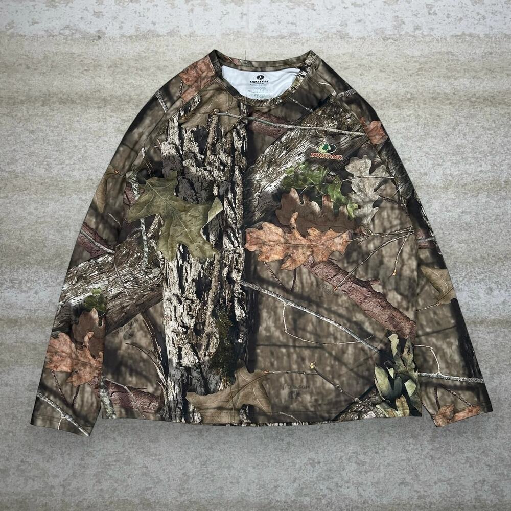 Vintage Y2K Mossy Oak Hunting Camo Shirt Mens 2XL Polyester Long Sleeve Woodland